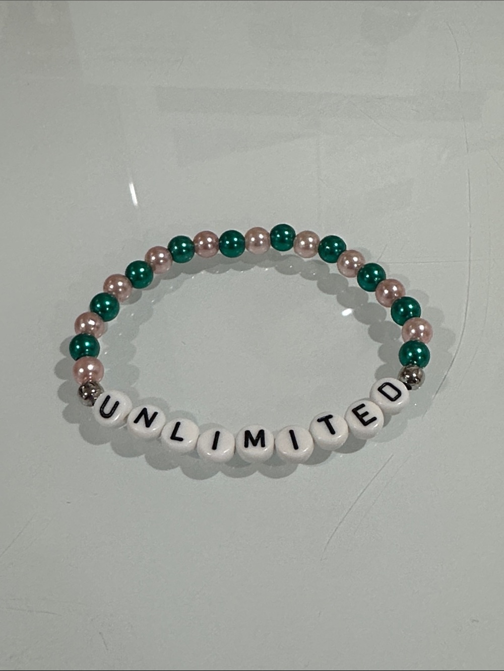 Unlimited Green & Pink Beaded Stretch Bracelet